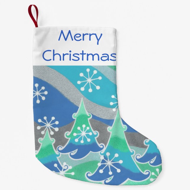 Calcetín Navideño Pequeño Árboles de invierno Mercadería navideña (Anverso)