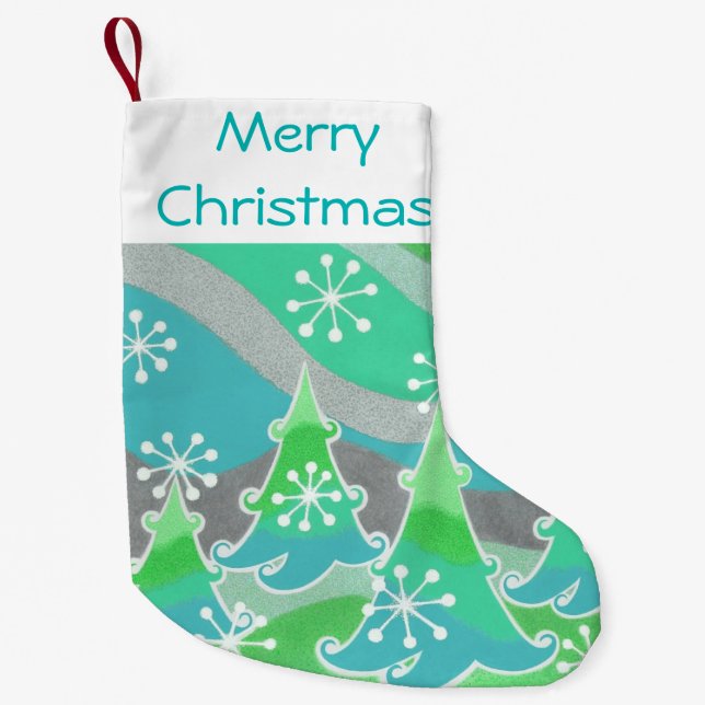 Calcetín Navideño Pequeño Árboles de invierno Verde Madera Fiesta de Navidad (Anverso)