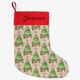 Calcetín Navideño Pequeño Árboles de Navidad caprichosos, lazos rojos y rega