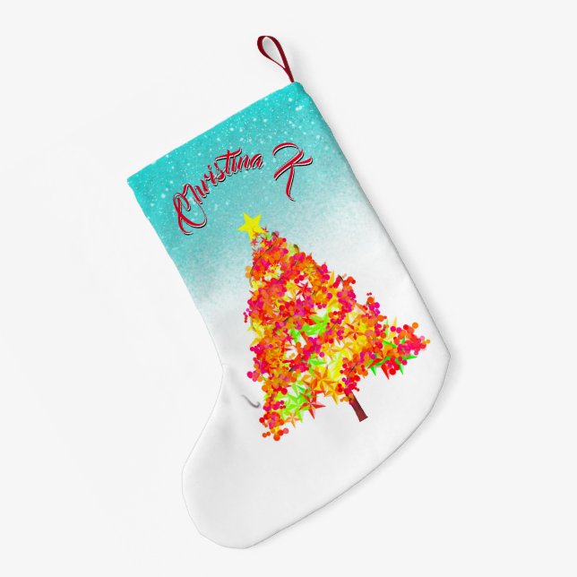 Calcetín Navideño Pequeño Árboles de Navidad con patrón de espárragos (Anverso (colgado))