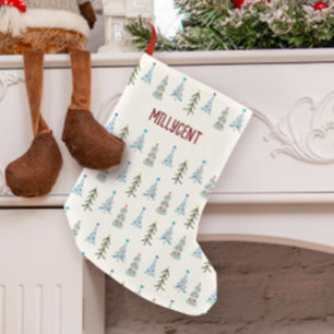 Calcetín Navideño Pequeño Árboles de Navidad dibujados a mano