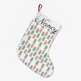 Calcetín Navideño Pequeño Árboles de Navidad rosados y verdes modernos