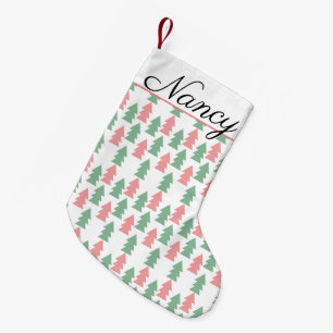 Calcetín Navideño Pequeño Árboles de Navidad rosados y verdes modernos