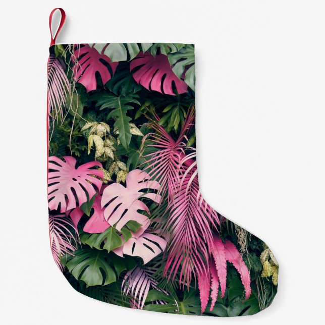 Calcetín Navideño Pequeño Árboles tropicales de fondo (Anverso)