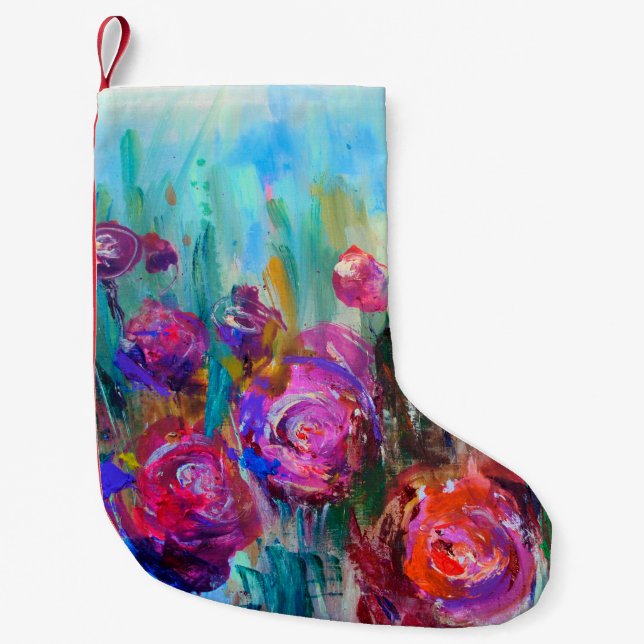 Calcetín Navideño Pequeño Arbusto de flores de peones, pinturas modernas, ac (Anverso)