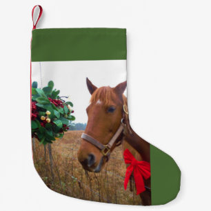 Calcetín Navideño Pequeño Arco rojo mistletoe y marrón