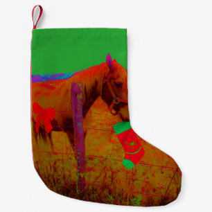 Calcetín Navideño Pequeño arco rojo retro Caballo