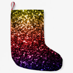 Calcetín Navideño Pequeño Arcoíris amarillo rojo morado brillo falso destell