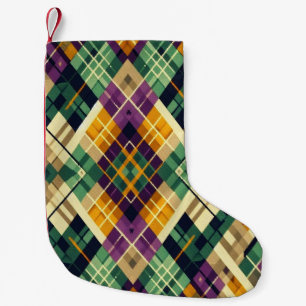 Calcetín Navideño Pequeño Argyle Mardi Gras verde púrpura amarillo