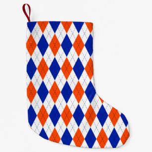 Calcetín Navideño Pequeño Argyle naranja y Diamante Azul