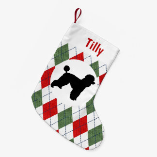 Calcetín Navideño Pequeño Argyle rojo y verde del caniche personalizado