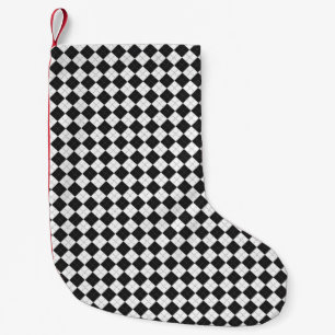 Calcetín Navideño Pequeño Arroyo argelino. Patrón escocés en blanco y negro