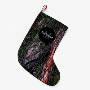 Calcetín Navideño Pequeño Arroz negro rojo mossy ladrido de madera Monograma