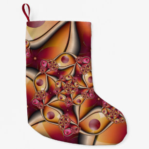 Calcetín Navideño Pequeño Arte de fractal de fantasía abstracto colorido roj