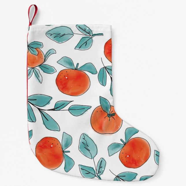 Calcetín Navideño Pequeño arte de línea naranja: patrón sin costuras (Anverso)