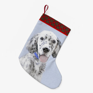 Calcetín Navideño Pequeño Arte de perro pintado azul Belton en inglés