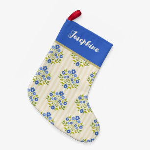 Calcetín Navideño Pequeño Arte floral de Navidad azul personalizado