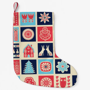 Calcetín Navideño Pequeño Arte folclórico escandinavo: floral vintage.
