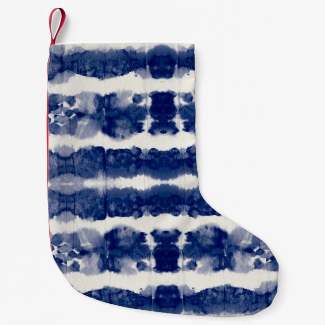 Calcetín Navideño Pequeño Arte Índigo: Abstracto Caos acuarela. (Anverso)