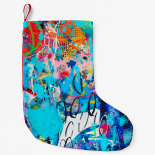 Calcetín Navideño Pequeño Arte mediático mixto multicolor dibujado a mano c