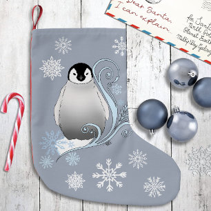 Calcetín Navideño Pequeño Arte Nouveau de Pingüino de Invierno Caprichoso Co