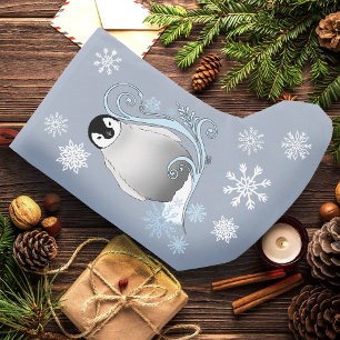 Calcetín Navideño Pequeño Arte Nouveau de Pingüino de Invierno Caprichoso Co