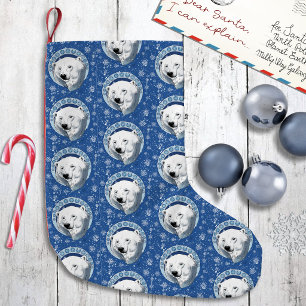 Calcetín Navideño Pequeño Arte Sereno Azul Art Nouveau Oso Polar Copos de Ni