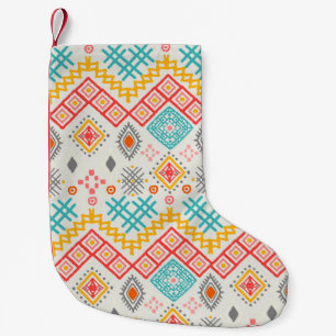 Calcetín Navideño Pequeño Arte tribal: huella geométrica boho.