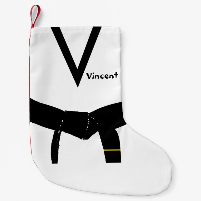 Calcetín Navideño Pequeño Artes marciales correa negra de primer grado (Anverso)