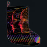 Calcetín Navideño Pequeño Artificial Intelligence and Virtual Reality concep<br><div class="desc">Artificial Intelligence and Virtual Reality concept. 3D human head made of pixels in neon holographic vivid colors on dark background.
cyberpunk, human, artificial, mathematics, quantum, complex, computer, face, math, science, theory, equation, function, holographic, illustration, machine, spectrum, ai, algebra, blackboard, vintage, retro, illustration, </div>