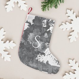 Calcetín Navideño Pequeño Artista floral blanco y negro personalizado