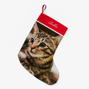 Calcetín Navideño Pequeño Aspecto tabby (Personalizar)