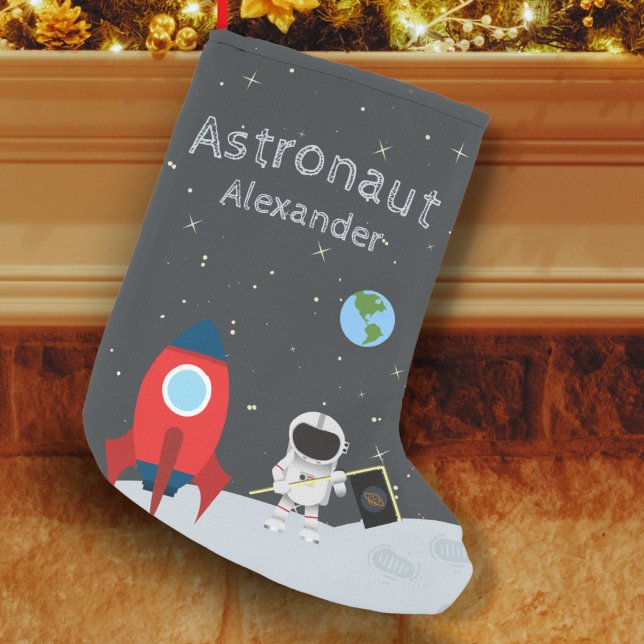 Calcetín Navideño Pequeño Astronauta de niño pequeño en la luna, espacio de  (Subido por el creador)