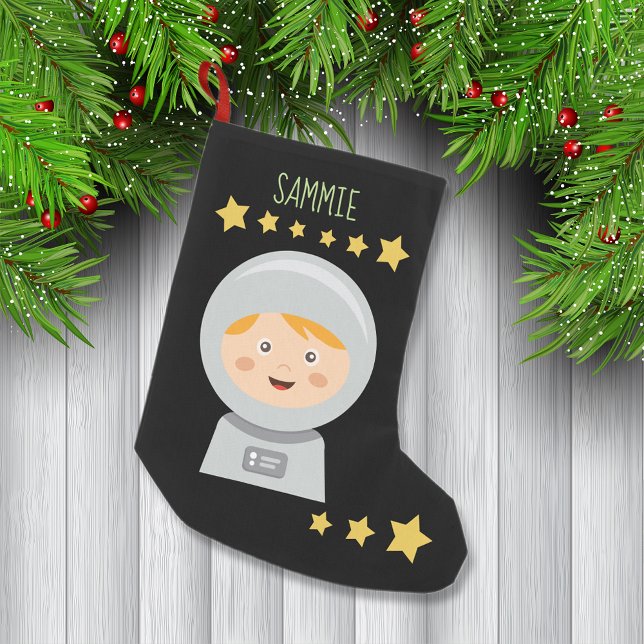 Calcetín Navideño Pequeño Astronauta - Estrellas espaciales en el espacio (Subido por el creador)