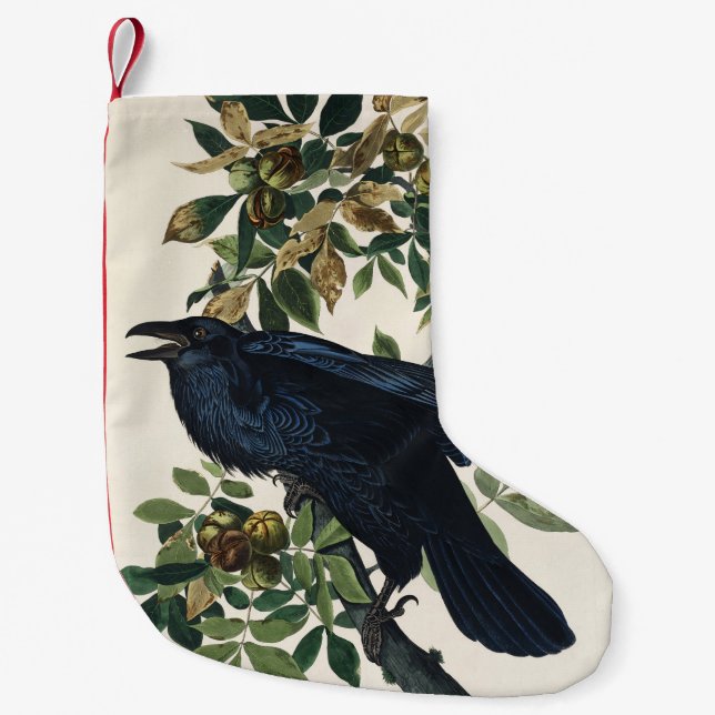 Calcetín Navideño Pequeño Audubon Raven Bird Classic Painting (Anverso)