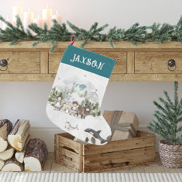 Calcetín Navideño Pequeño Aventura Ártica Navidad Personalizada