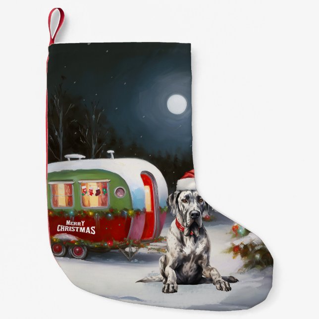 Calcetín Navideño Pequeño Aventura de los Navidades de Winter Great Dane Car (Anverso)