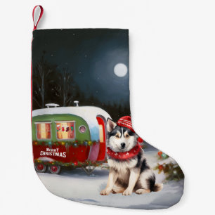Calcetín Navideño Pequeño Aventura de Navidad Caravana de Husky Siberiano In
