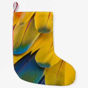 Calcetín Navideño Pequeño Aves amarillas azules y rojas de la flor del paraí