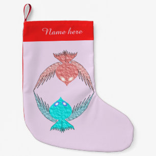 Calcetín Navideño Pequeño Aves amorosas rosas y azules personalizadas