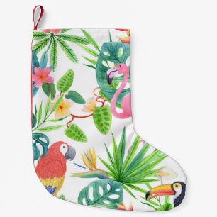 Calcetín Navideño Pequeño Aves exóticas, acuarela de selva tropical sin cost