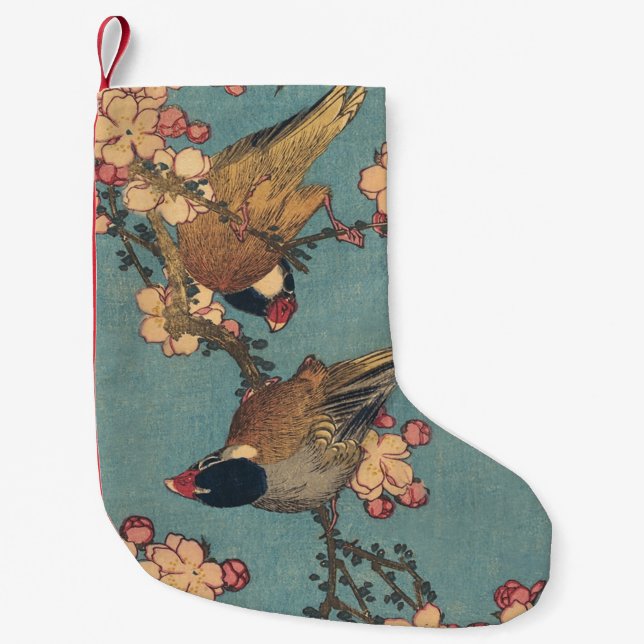 Calcetín Navideño Pequeño Aves flores Hokusai Arte Japonés (Anverso)