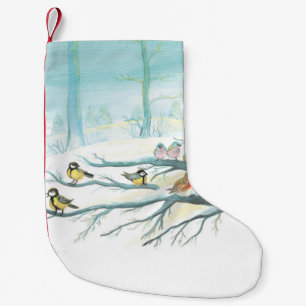 Calcetín Navideño Pequeño Aves forestales en invierno