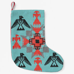 Calcetín Navideño Pequeño Aves Navajo, Vintage de etnia tribal.