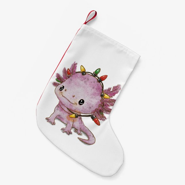 Calcetín Navideño Pequeño Axolotl festivo (Frente (Colgado))
