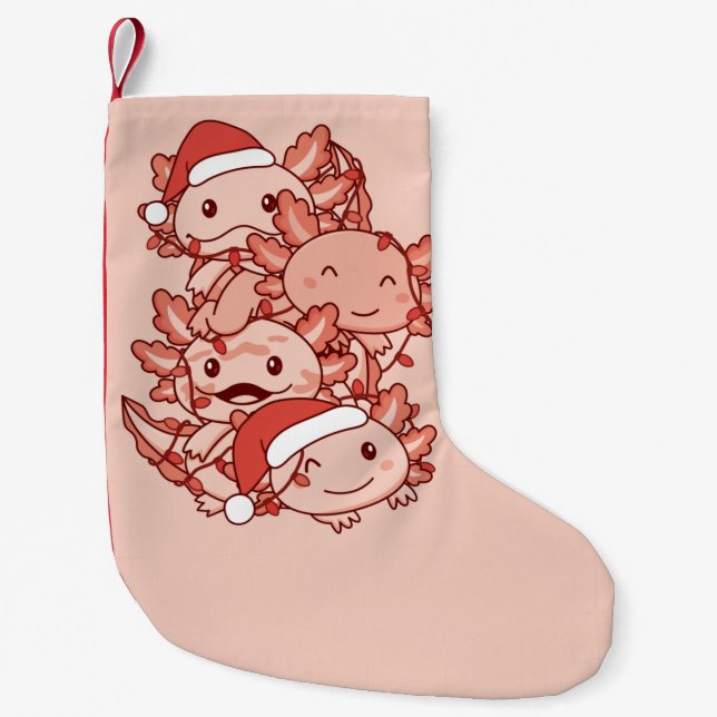 Calcetín Navideño Pequeño Axolotl Navidades de árboles de Navidad Animales A (Anverso)