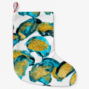 Calcetín Navideño Pequeño azul acuático, turquesa, dorado.