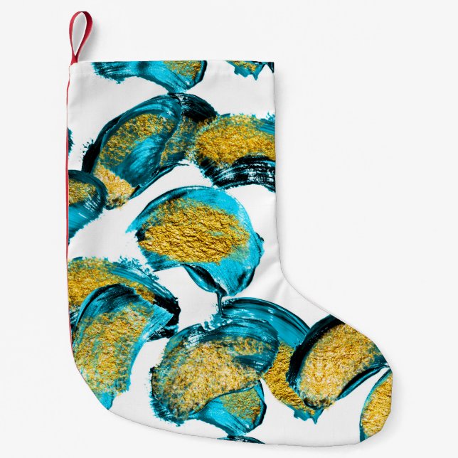 Calcetín Navideño Pequeño azul acuático, turquesa, dorado. (Anverso)