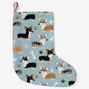 Calcetín Navideño Pequeño Azul patrón Corgi