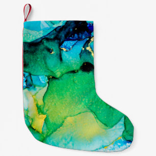 Calcetín Navideño Pequeño AZUL PERSA, verde cartón. Arte bello